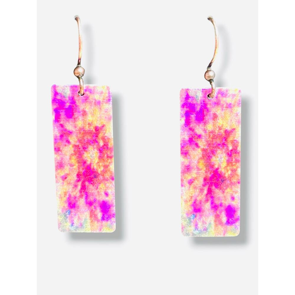 DC Designs Handcrafted Hand Painted Abstract Print Rectangle Dangle Earrings